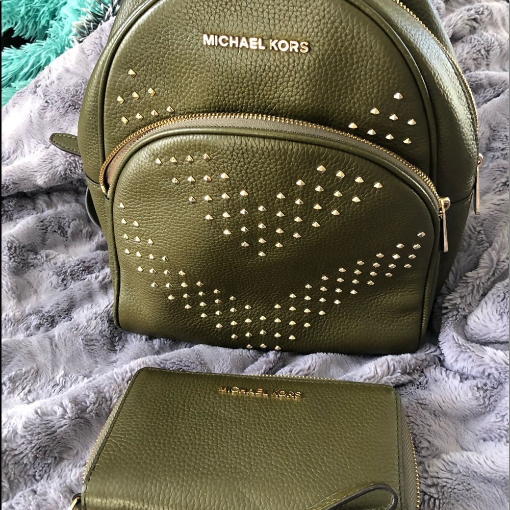 MICHAEL KORS RHEA STUDDED BACKPACK & WALLET.  Backpack $228 wallet $130 new